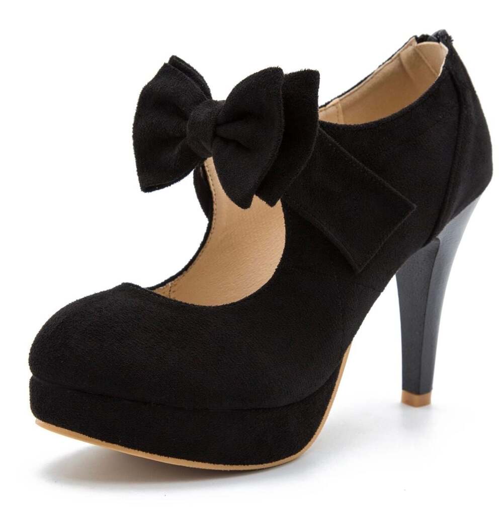 Fereshte Women’s Platform Mary Jane Pumps Bow High Heel Black Size 10 EU 42